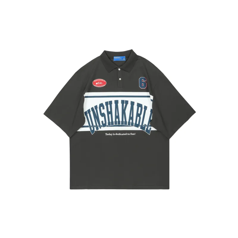 Loose Retro Letter Polo Shirt-0
