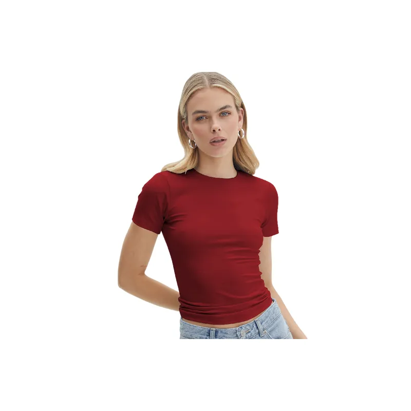 Fashionable Plain Naked Feel Single Sided Brushed Fabric T Shirt Women-6