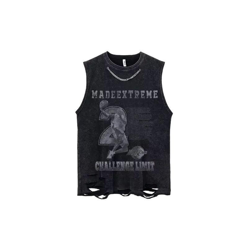 Distressed Pure Cotton Sleeveless Vest-0