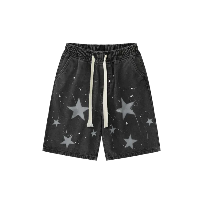 Trendy Loose  Star Ink Splashed Shorts-4