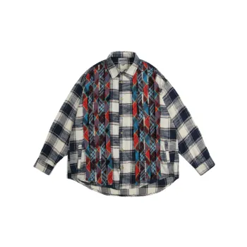 Long Sleeved Casual Plaid Color Collision Cotton Shirt
