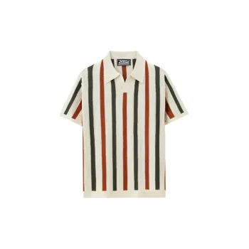 Striped Hollow Out Ice Silk Polo