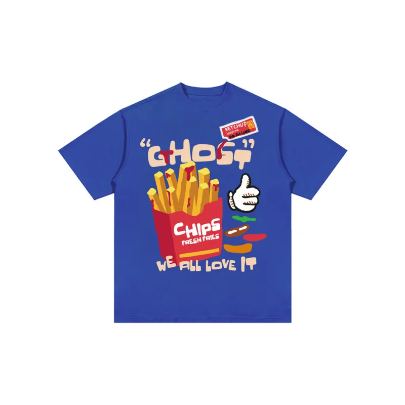 French Fries Printed Loose Shoulder T shirt-8