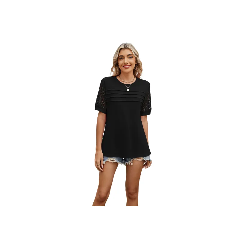 Casual Plain TR Cotton Fabric T Shirt Women-8