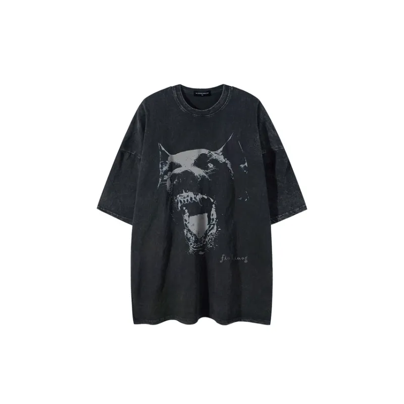 Doberman Print Washed T shirt swag OOTD-0