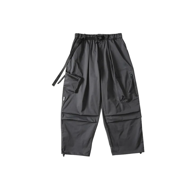 Solid Color Zipper Pocket Decor Multi functional Work Pants-0