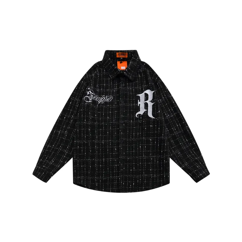 Embroidered Letter Plaid Jacket-0
