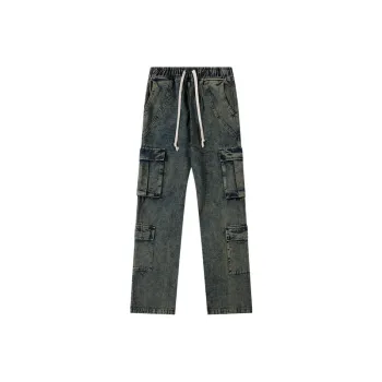 Retro High Street Washed Old Multi Pocket Tooling Jeans