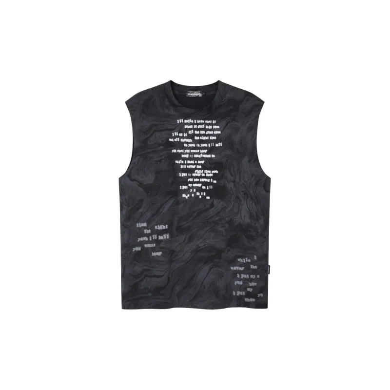 Trendy Vintage Batik Ink Letter Printing Vest-0