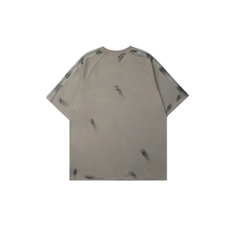 Logo Embroidery Hand painted Old Casual Loose Short sleeved T shirt-3