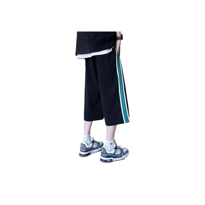 Striped Cropped Straight Shorts-1