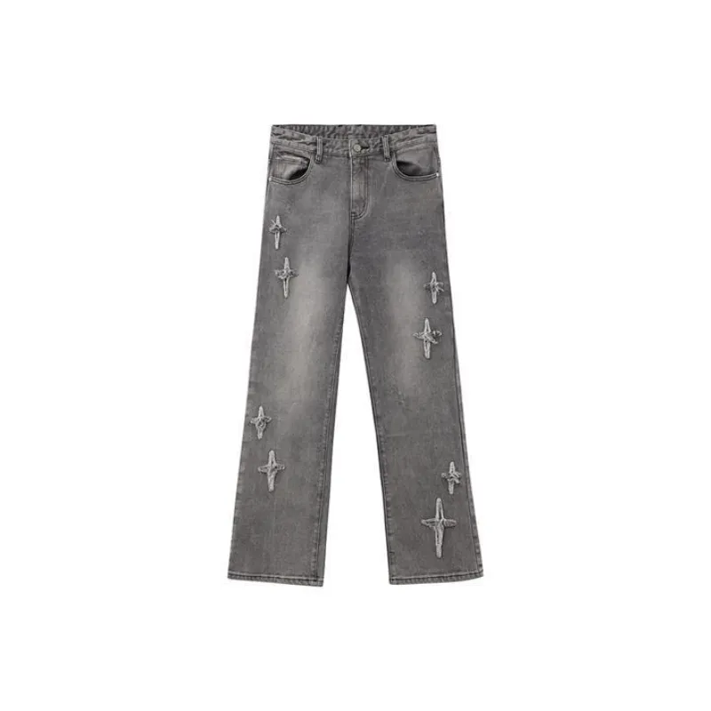 Retro Washed Embroidery Jeans-0
