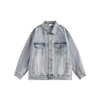 Vintage Striped Wash Denim Loose Puppy Handsome Gradient Jacket
