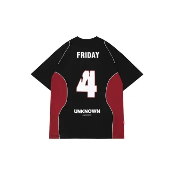 Retro Street Racing Style Contrast Color Stitching Short sleeved T shirt