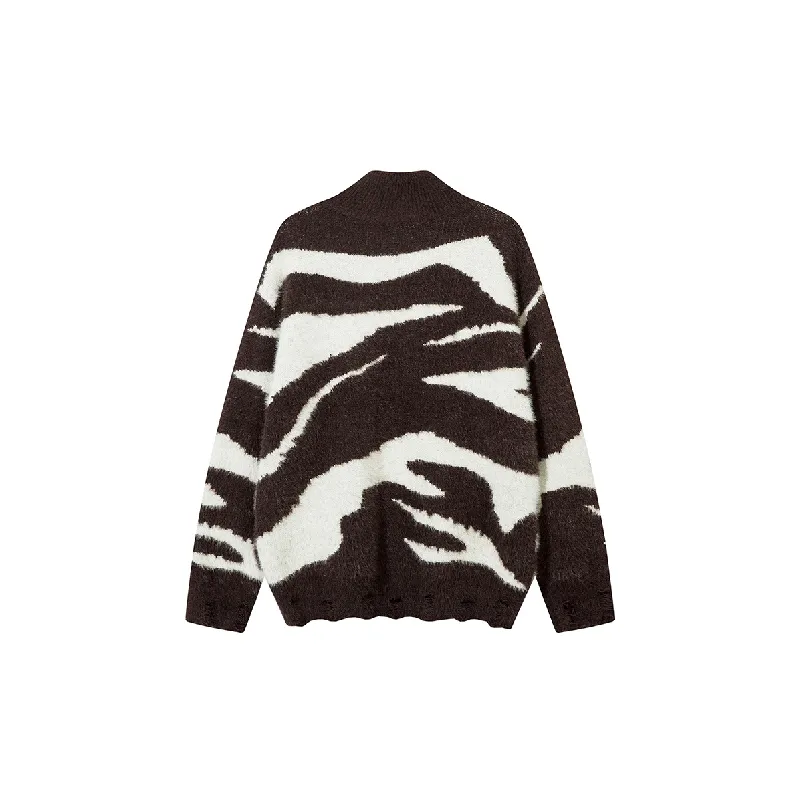 Retro Zipper Cotton Blended Fabric Sweater-3