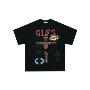 Retro Heavyweight Cross Printing Short Sleeved T Shirt