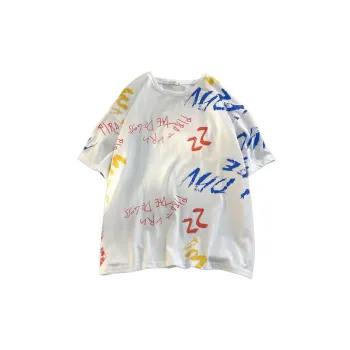 Trendy Hip Hop Graffiti Print Five Point T Shirt