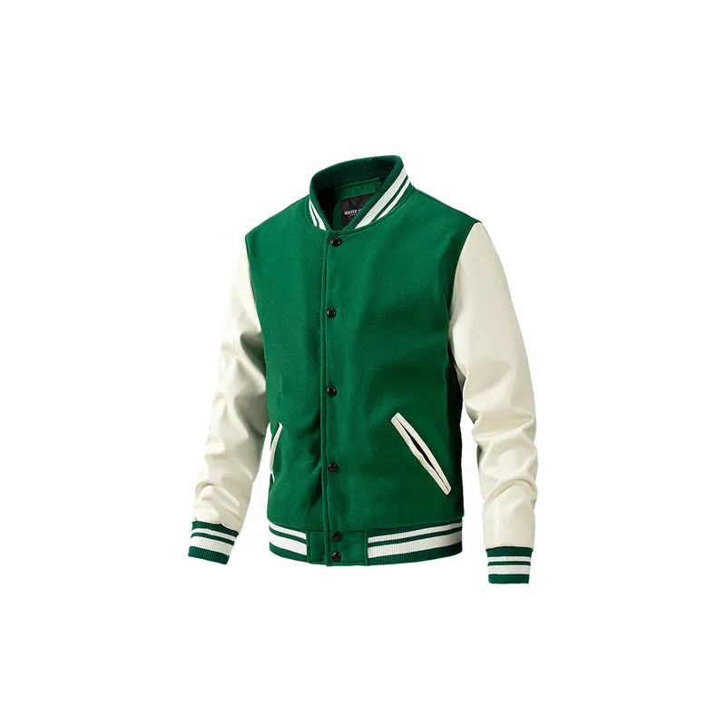 Sporty Striped Woolen Fabric Baseball Jersey-0