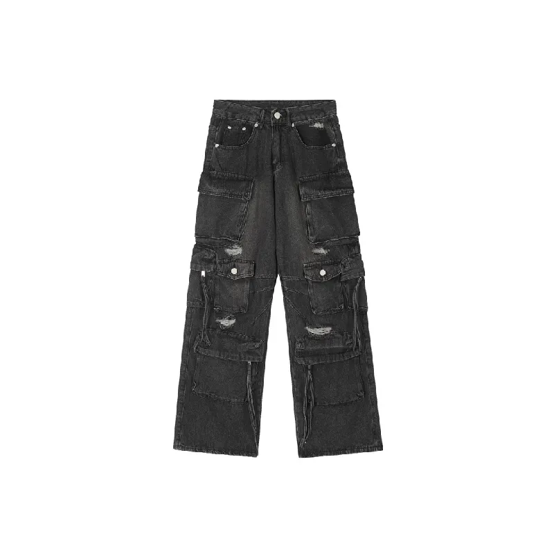 Loose Fashion Denim Cargo Pants-0