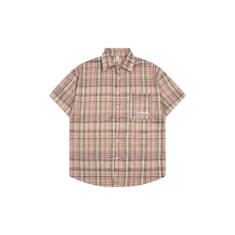 Retro Contrast Color Plaid T Shirt-6