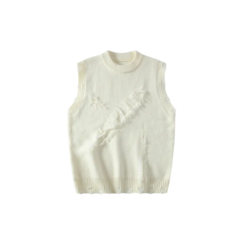 Plain Raw Hem Blended Synthetic Fabrics Vest-3