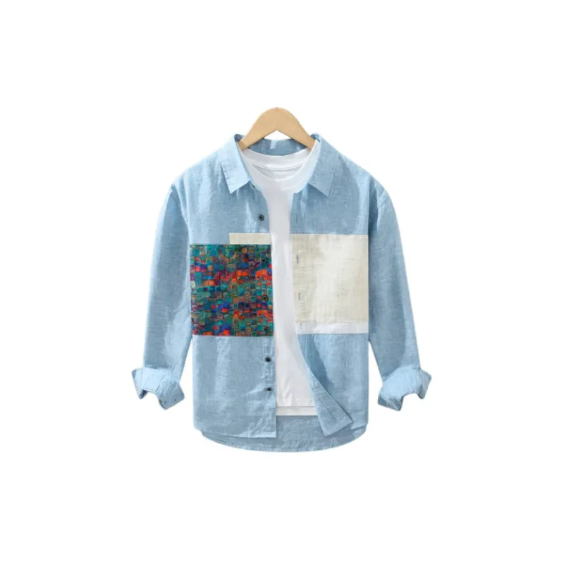 Long-sleeved Printed Stitching Design Casual Loose Shirt-0