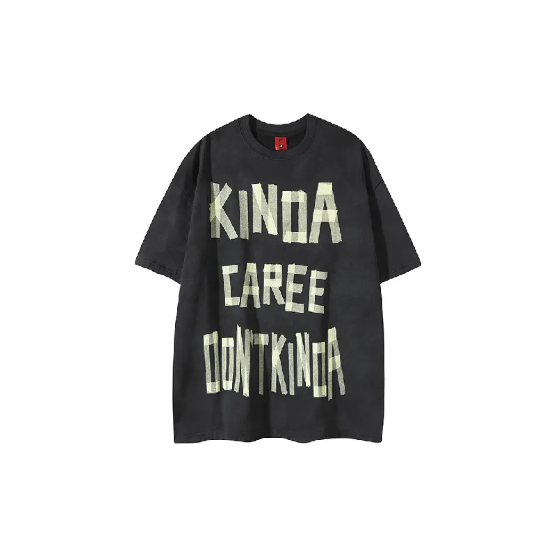Tie Dye Letter Cotton Blended Fabric T Shirt-2