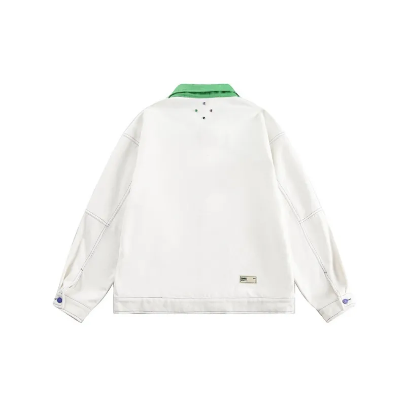 Contrast Color Loose Cotton Jacket-1