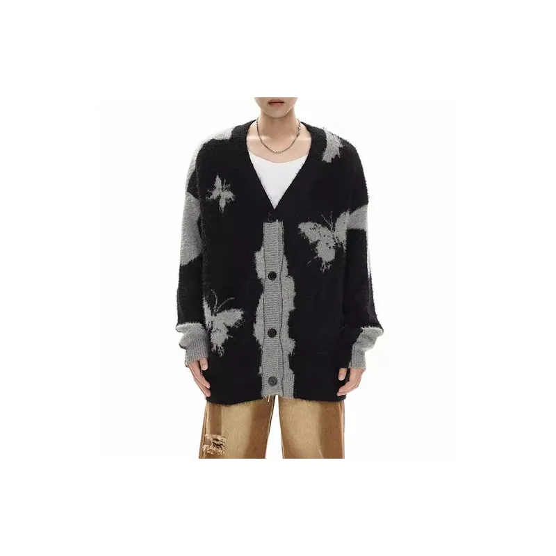 Retro Butterfly Contrast Color Cotton Blended Fabric Sweater-10