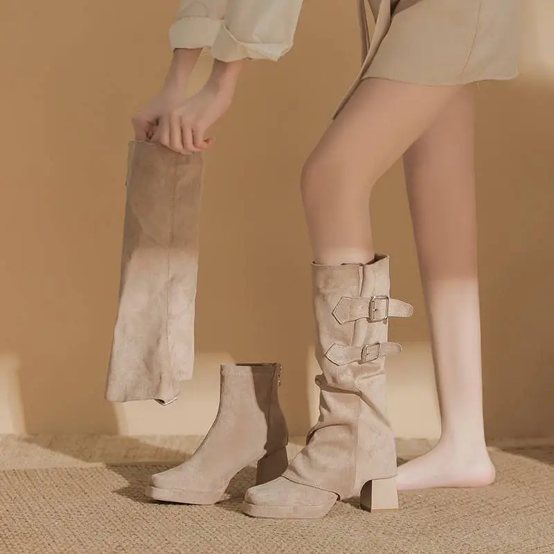 Fashionable Metal Knee High Boots-6
