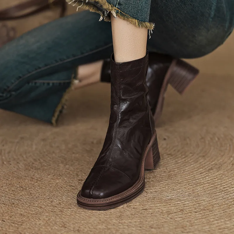 Retro Zipper Ankle Boots-1