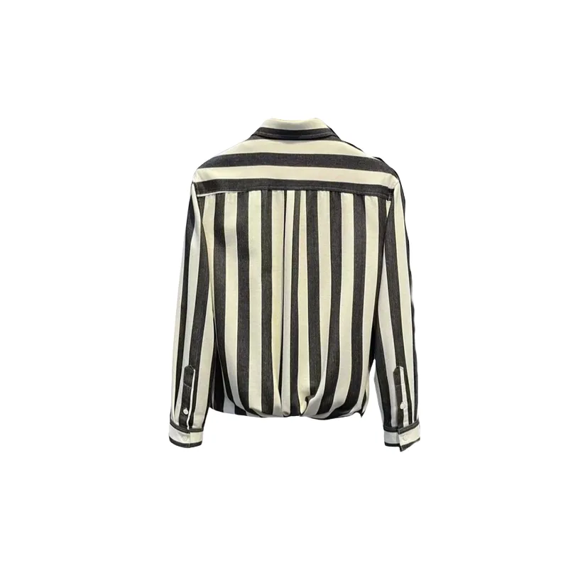 Trendy Color Matching Vertical Stripe Lapel Shirts-4