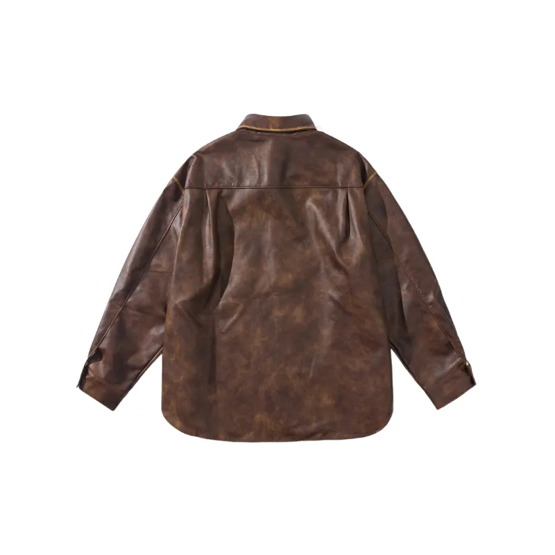 Retro Fashionable Blended Synthetic Fabrics Leather Jacket-3