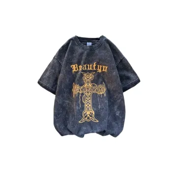 Heavy Washed Old Printed Short sleeved T shirt