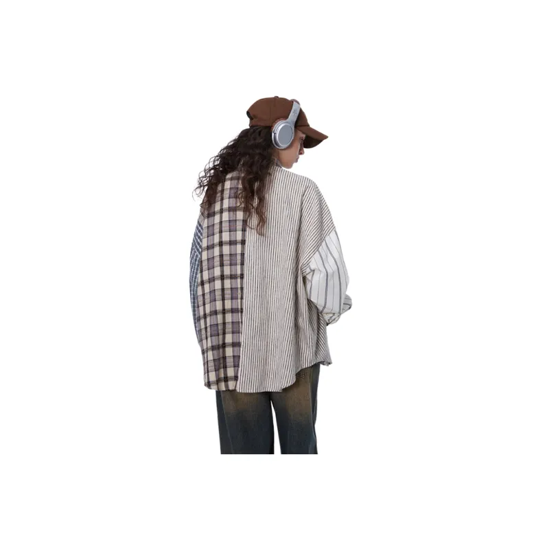 Loose Casual Plaid Striped Shirt-3