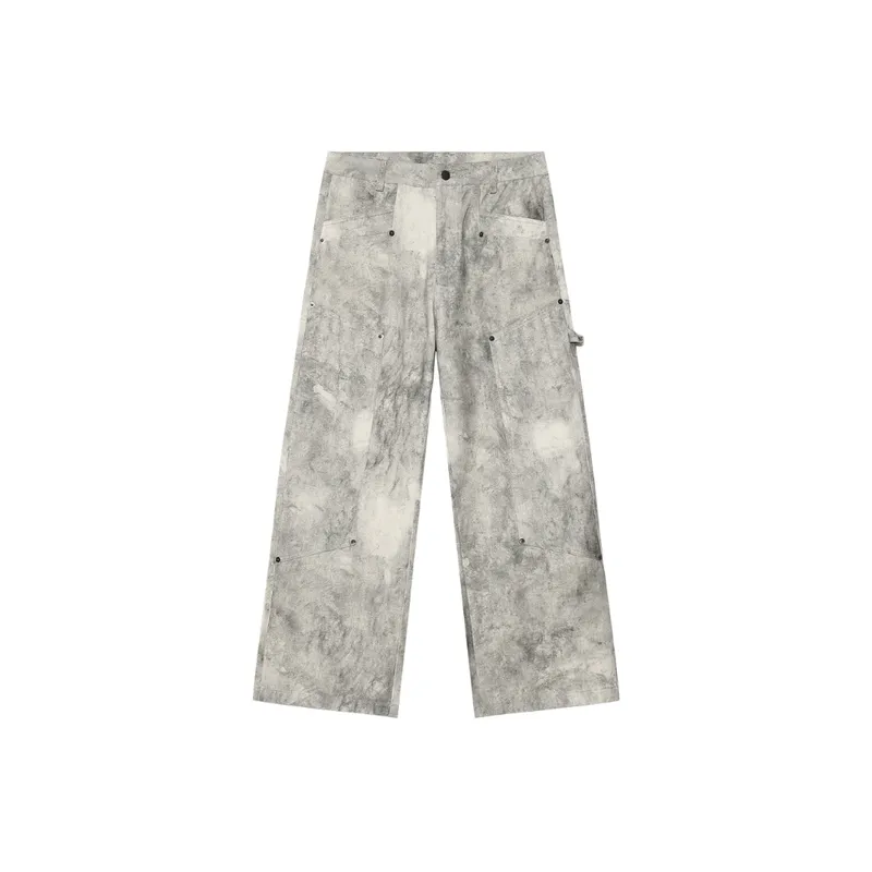Retro Camouflage Splash Ink Printing Old Loose Casual Trousers-0