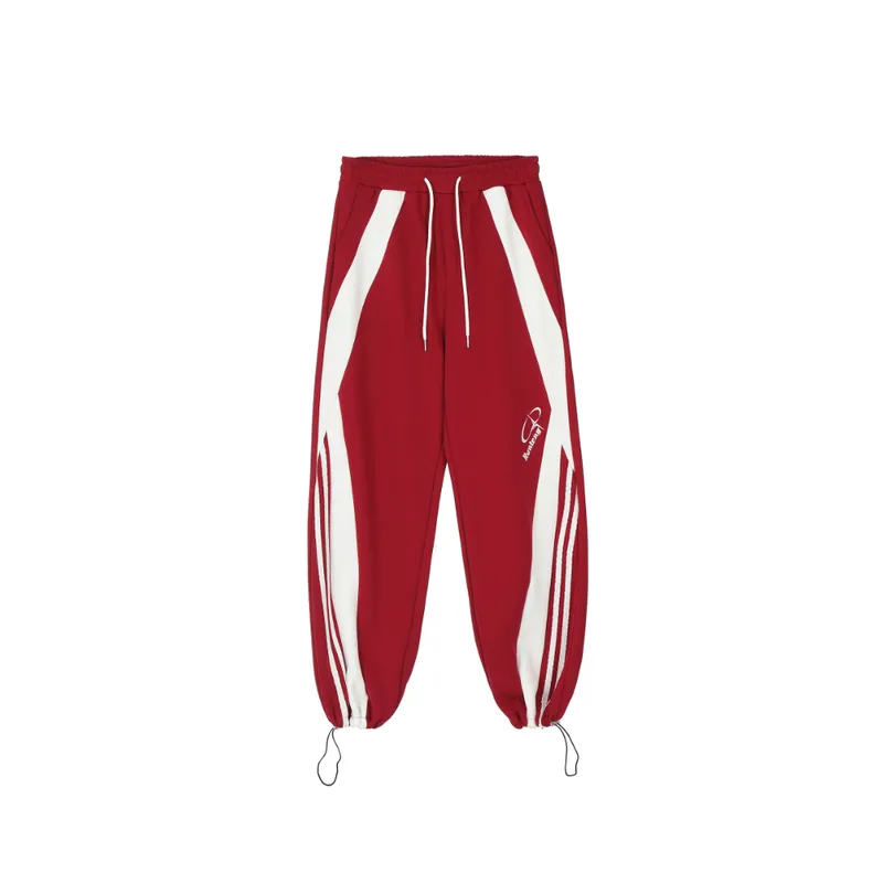Striped Color Matching Decorative Cotton Pants-1