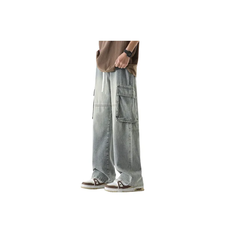 Fashionable Loose Denim Cargo Pants-4