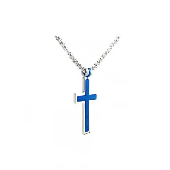 Double Layered Blue Pearl Chain Simple Cross Necklace Electroplating Set