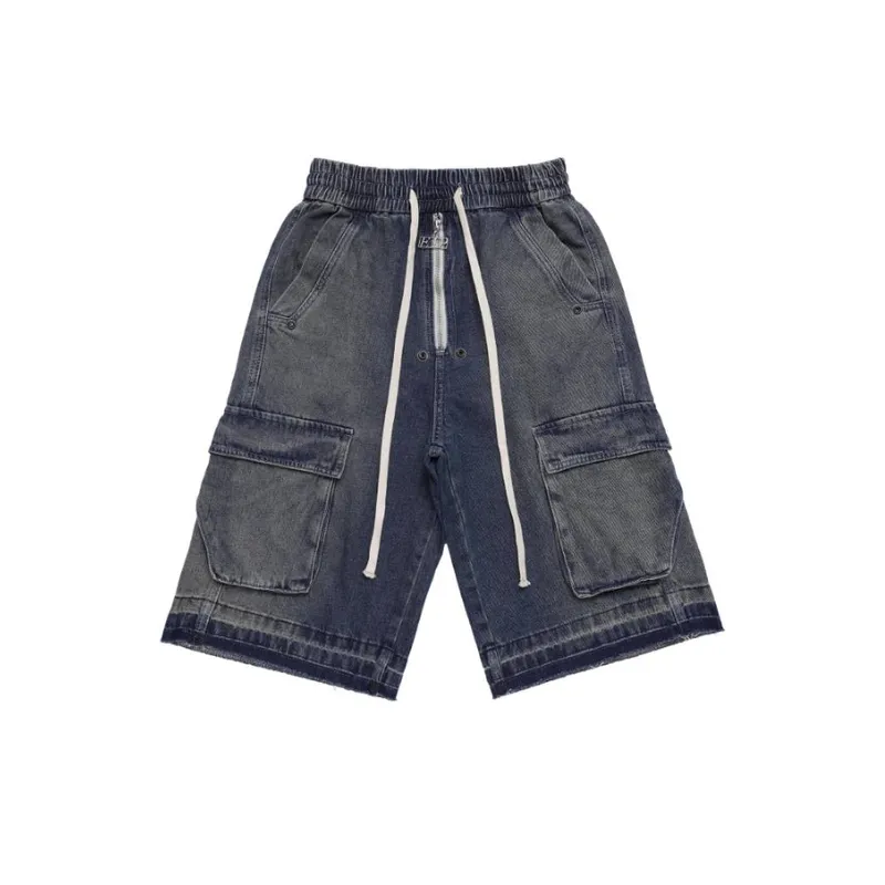 High Street Fashion All match Gradient Color Scrubbing Jeans