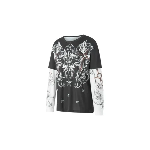 Loose Round Neck Long-Sleeved Retro Printing T-Shirt