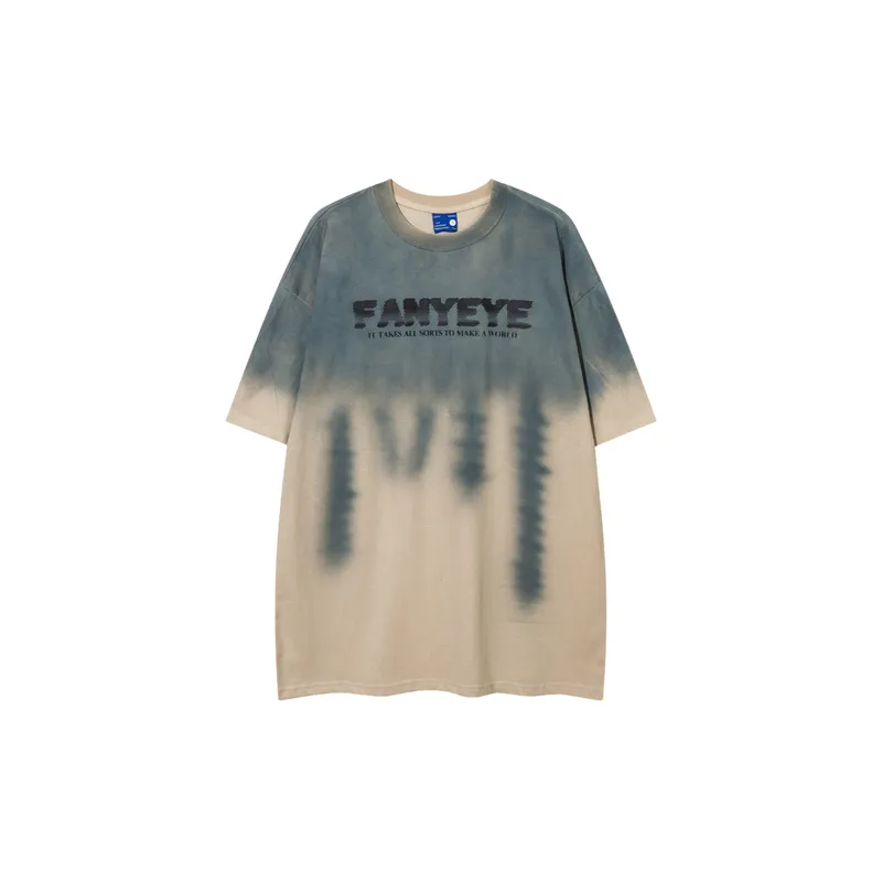 Tie Dye Gradient Casual Short Sleeved T Shirt-0