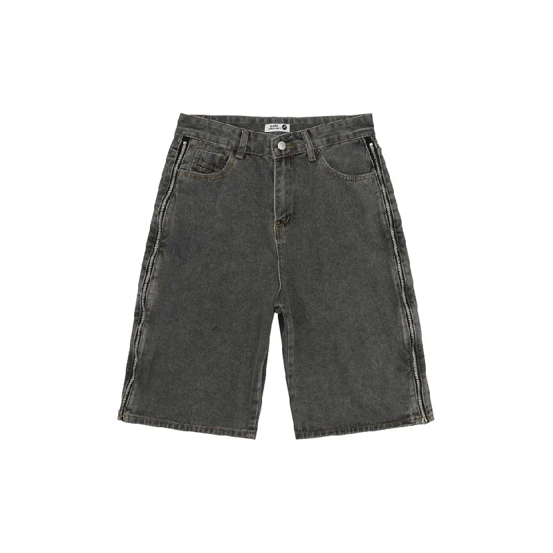 Retro Zipper Denim Shorts-1