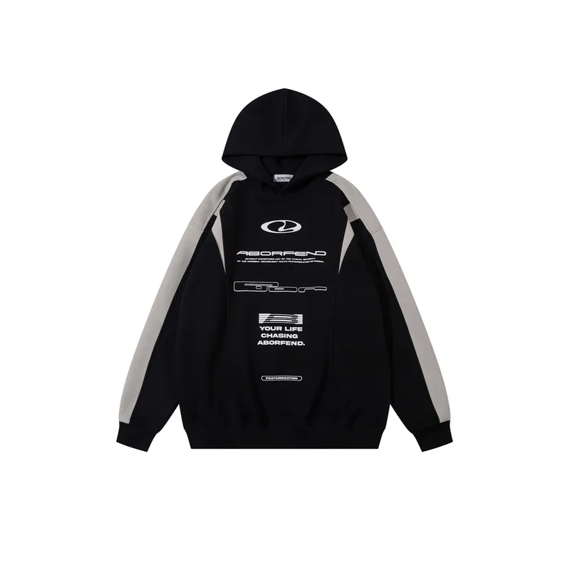High Street College Style Stitching Contrast Color Hooded Sweater-0