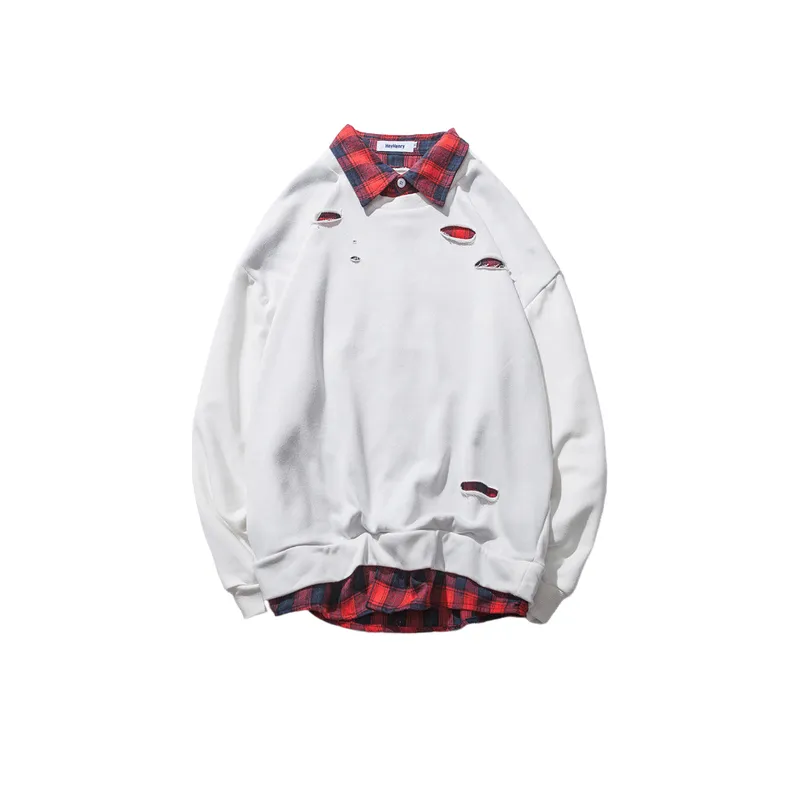 New Style Street Brand Casual Turn Down Collar Fake Two Piece Loose Hoodie-0