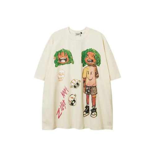 Retro Cartoon Printed Heavy Cotton Loose Short-sleeved T-shirt