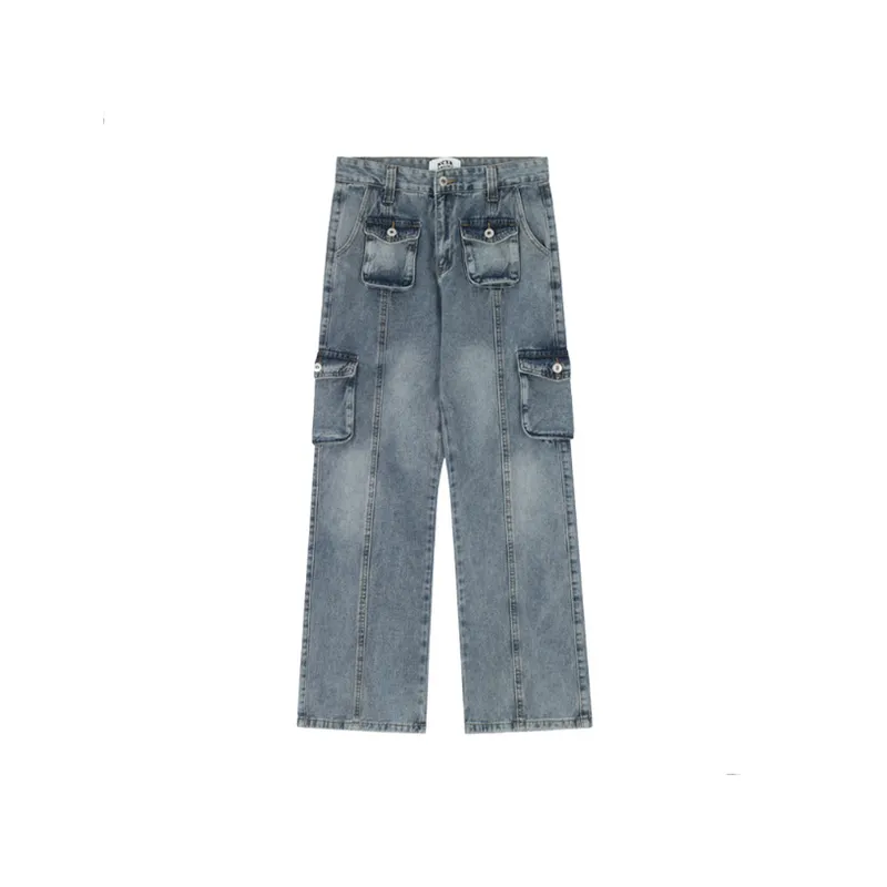 Retro High Street Simple Loose Straight Casual Jeans-4