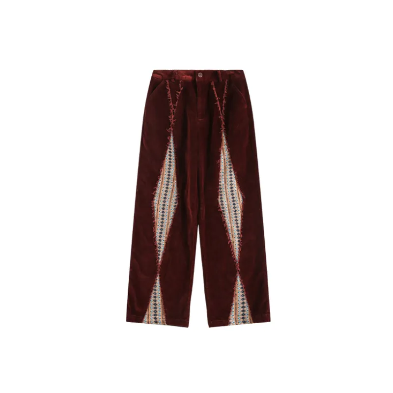 Corduroy Casual Color matching Cat Whare Loose Wide leg Straight Pants