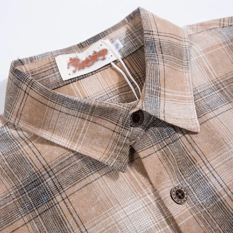 Loose Plaid Cotton Blended Fabric Shirt Unisex-2