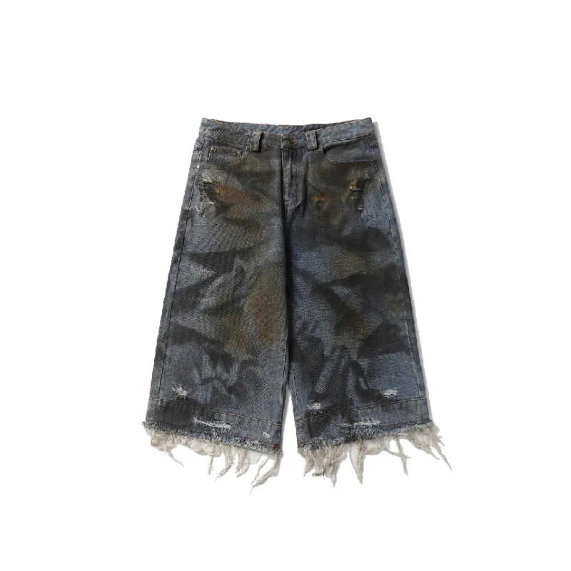 Street Distress Denim Shorts-0